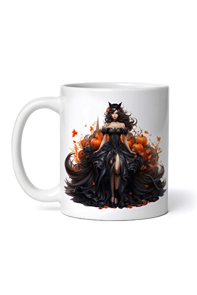 OEM Cană albă personalizată, Vrăjitoare Întunecată de Halloween cu dovleci, I...