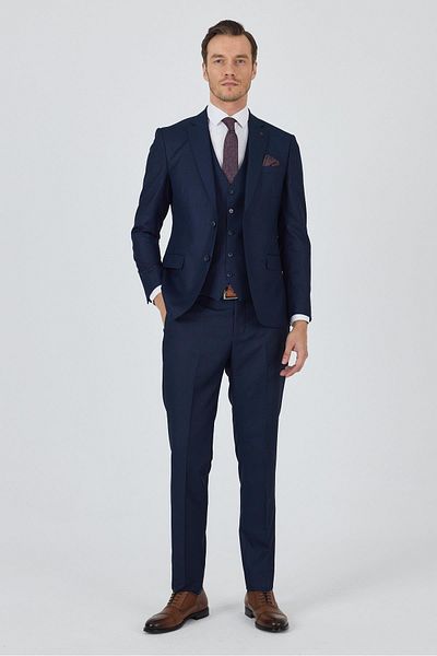 İmza Plain Filafil Mono Collar Full Lining Vest 6 Drop Slim Fit Suit 1001250171