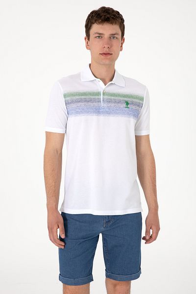 U.S. Polo Assn. Tricou albastru cu gât polo pentru bărbați 50300365-VR036