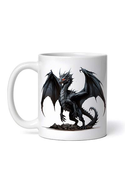 OEM Cană albă personalizată, Dragon Negru de Halloween cu ochi roșii, INOVATIX®. 330ml