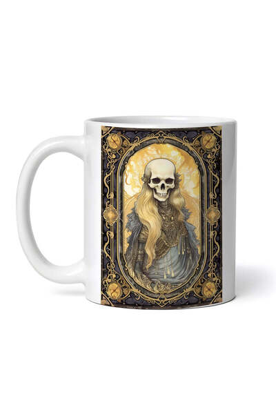 OEM Cană albă personalizată, schelet de tarot de Halloween cu aur, INOVATIX®. 330 ml