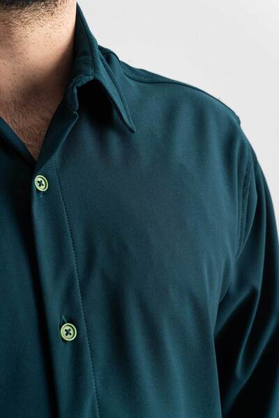 bombe قميص رجالي بقصة ضيقة وسهل الكي وممتص للعرق وملمس مسامي للفصول الأربعة ق...