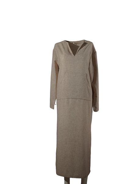 Hayalet Exclusive Design Slit V-Neck Long Linen Dress