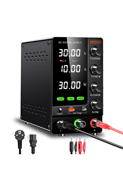 SMARTGIFT 0-30v/10a Ayarlanabilir Dc Güç Kaynağı Voltaj Regülatörü SÜPER Model SİYAH