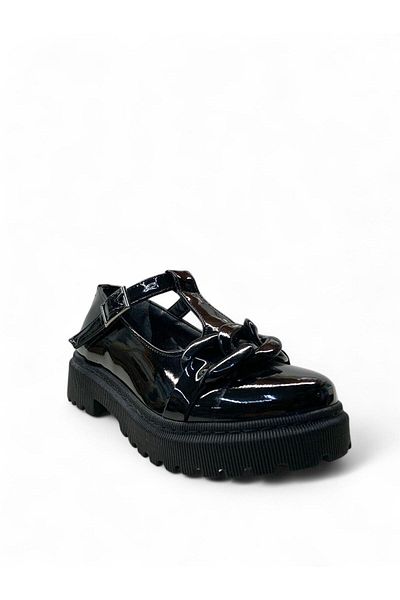 Tuğba Ortopedi 103 Orthopedic Girl's Black Patent Leather Banded School Ballerinas