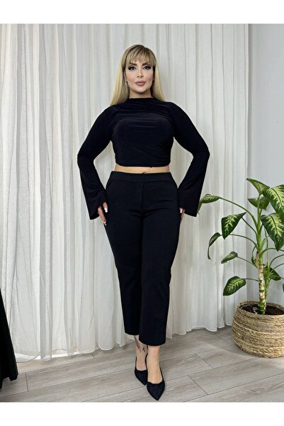 MODA Paçasi Pants Detail Belt Elastic Lycra Large Size Steel Pants