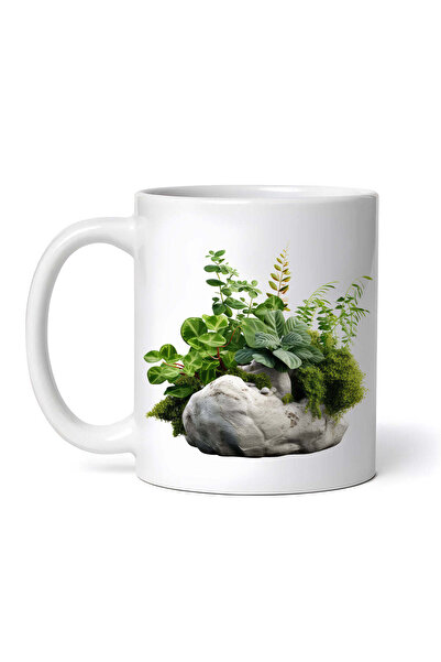 OEM Cană albă personalizată, Pietre și plante verzi, INOVATIX®. 330ml