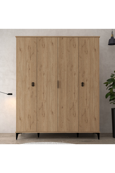 Evmo Home 6401 Neva 4 Kapılı 200 Cm Gizli Çekmeceli Gardırop , Elbise Dolabı , Genç Odası Sepet