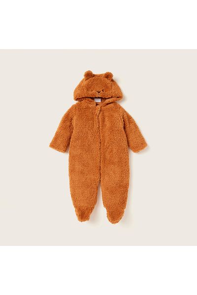 Juniors Textured Closed Feet Sleepsuit with Long Sleeves and Hood