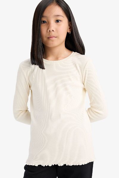 DeFacto Girl's Slim Fit Slim Fit Crew Neck Ribbed Long Sleeve Basic Plain T-Shirt B7452A825Sp