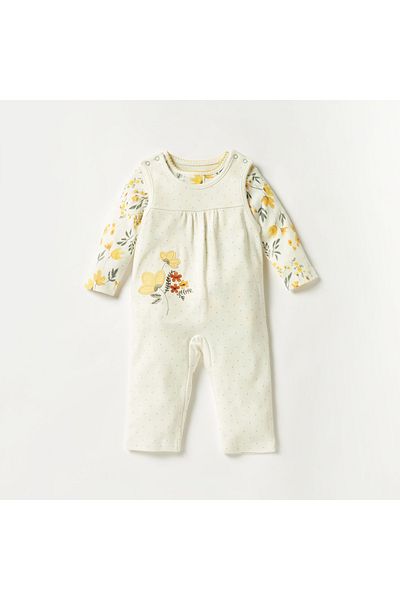 Juniors Floral Print T-shirt and Dungaree Set