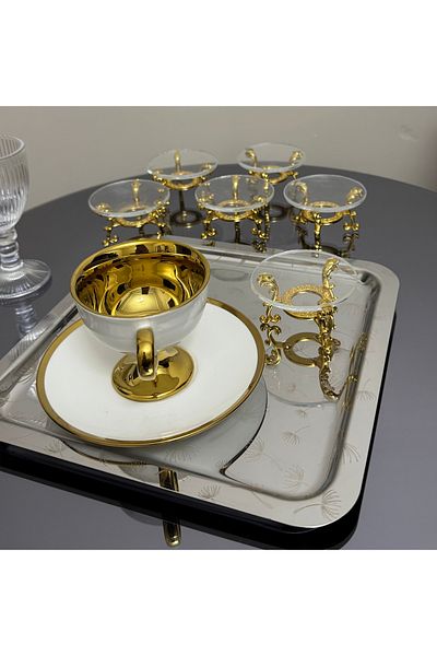 Elzemm store Decorative 3 Pieces Gold Legged Glass Turkish Delight Bowl Coffee Side Presentation Bowl