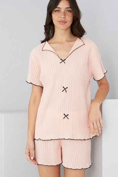 Siyah İnci Salmon Seasonal Slim Bow Shorts Suit7880