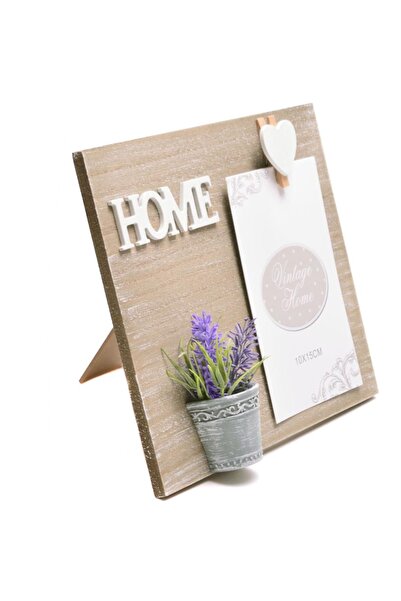 PUFO Wooden photo frame, lavender pattern and Home message, 24 cm