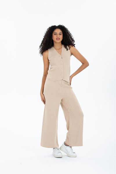 Su Moda women's wide leg high waist ankle length elasticated waist comfortable fit knitwear knitted pants