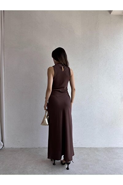 Mooi Butik GODWİN Maxi Elbise 6493 - Acı Kahve