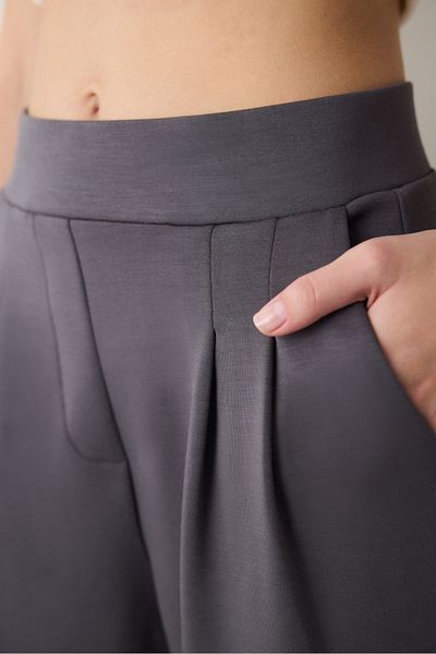 Penti Gray High Waist Pleat Detail Straight Trousers