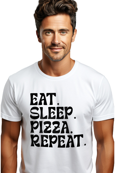 StoryGift Romania Tricou Barbati Cu Textul "eat. Sleep. Pizza. Repeat." - Man...