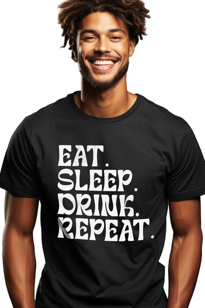 StoryGift Romania Tricou Barbati Cu Textul "eat. Sleep. Drink. Repeat." - Man...