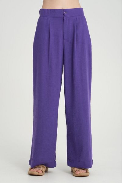 Su Moda High Waist and Pocket Linen Women's Trousers - Wide Leg Plaszo