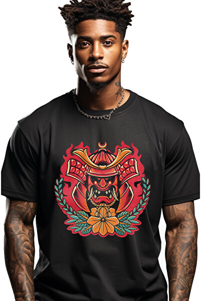 StoryGift Romania Tricou Barbati Cu Masca Oni, Monstru, Japonia, Floare, Samu...