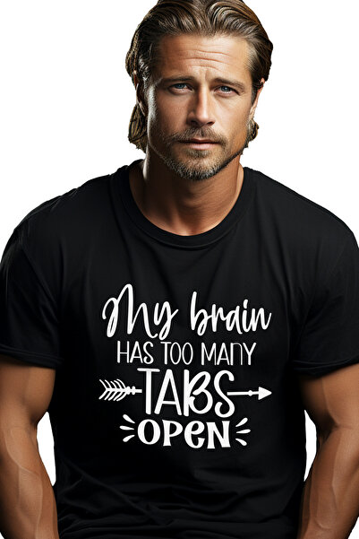 StoryGift Romania Tricou bărbătesc cu textul „creierul meu are prea multe «fi...