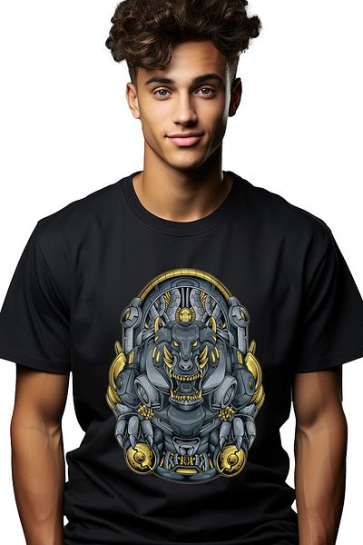 StoryGift Romania Tricou bărbătesc cu dragon, mecha, science fiction, cyberpunk, gheare, robot, cu imprimeu pe față, 1 buc.