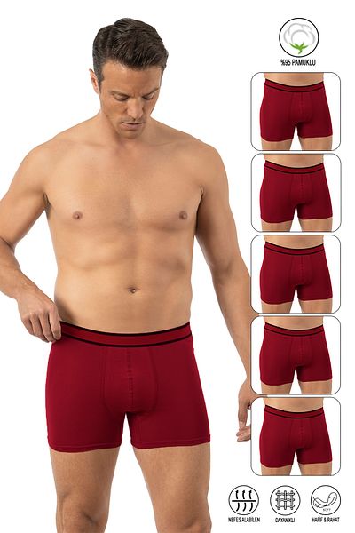 ÖZKAN underwear Özkan 11226 5 Pack Men's 95% Cotton Lycra Single Jersey Fabric Flexible Comfortable Boxer Shorts