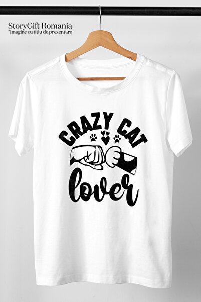 StoryGift Romania Men's T-shirt With An Owner Greeting His Cat And The Message "crazy Cat Lover" - Stg Lover