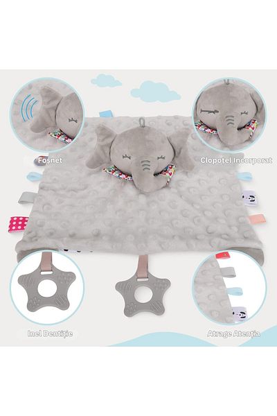 Velixo Elephant Baby Toy, Rattle & Teether, Sensory Comfort Blanket,soft,safe,lightweight, Bell,0-24 Months