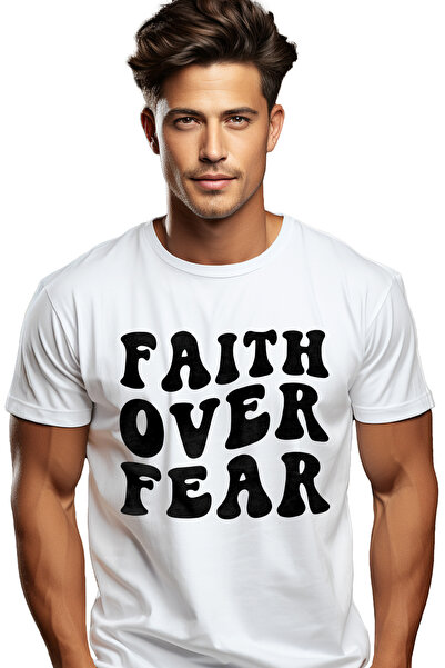 StoryGift Romania Tricou Barbati Cu Textul In Engleza "faith Over Fear" - Cre...