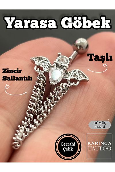 Karınca Piercing Bat Chain Dangle Stone Belly Piercing Surgical Steel