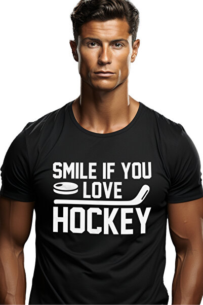 StoryGift Romania Tricou Barbati Cu Mesajul "smile If You Love Hockey" - Zamb...