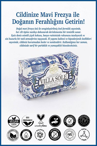 Nesti Dante Villa Sole Fresia Blu - 250g Blue Freesia Flower Pattern Revitalizing Soap