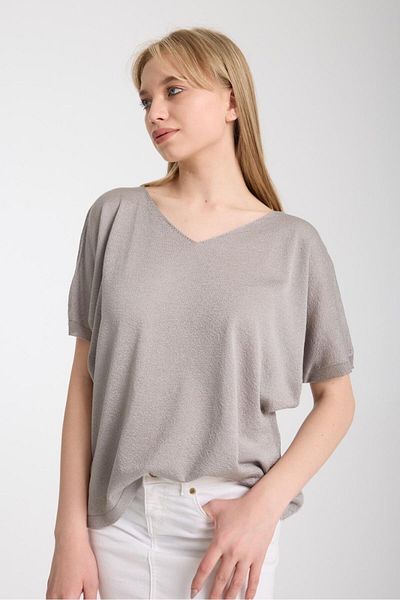Su Moda Women's Clothing Blouse Thin Spring V-Neck Low Sleeve Mercerized Knitted Sweater