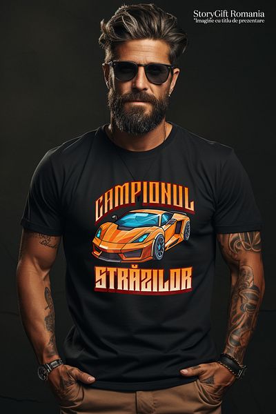 StoryGift Romania Men's T-Shirt Street Champion Orange Speed ​​Race Car With Front Print,