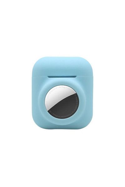 OEM Silicone Protective Case for AirPods 1 and 2 with Airtag Holder, Light Blue