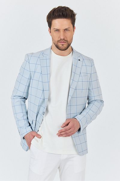 Frappoli Aldano Baby Boy Blue καρό καρό πολυεστερικό ύφασμα Slim Fit Sports Blazer Jacket