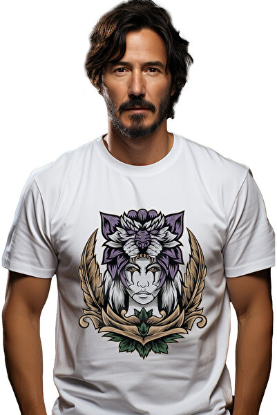 StoryGift Romania Tricou Barbati Cu Monstru, Harpie, Frunze, Pene, Fantasy, L...