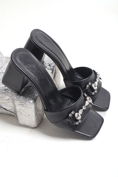 Ayakkabı Vakti Stoned and Simple Low Heeled Evening Dress Slippers 7 cm Heeled