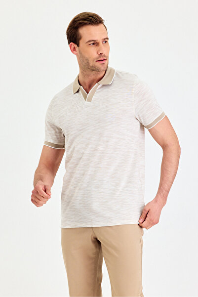 ENQUE Чоловічий базовий безгудзиковий некручений поло з коміром-стійкою з бавовняного полотна з принтом, облягаючий крій