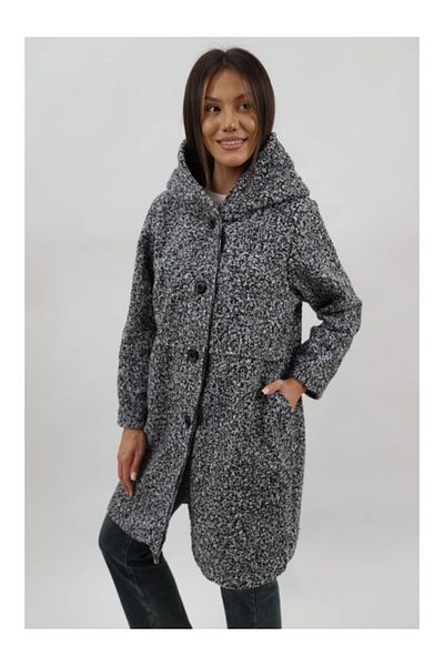 FASHIONLAND JIANNA HOODED MIDI COAT WITH POCKET UNLINED BUTTON CLOSURE ONE SIZE Grey