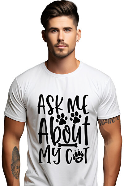 StoryGift Romania Tricou Barbati Cu Textul "ask Me About My Cat" - Intreaba-m...