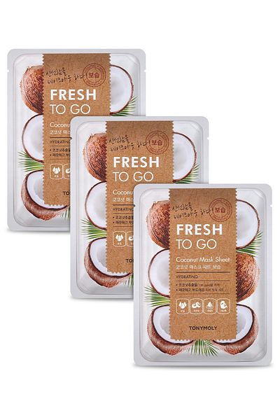 TONYMOLY Face Mask Fresh To Go Moisturizing Coconut Skin Care X3 Pieces