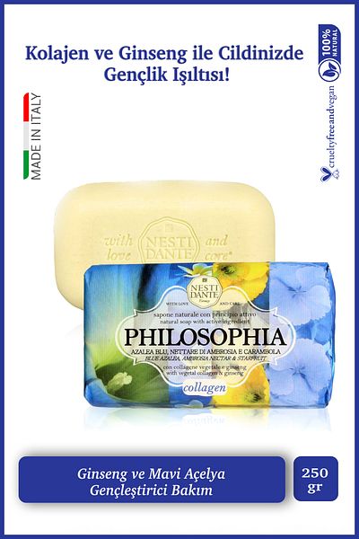 Nesti Dante Philosophia Collagen Solid Soap 250 Gr |   Anti-Aging |   Ginseng, Blue Azalea