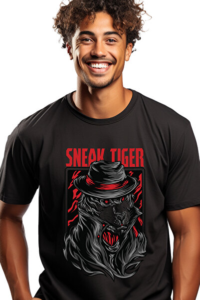 StoryGift Romania Tricou Barbati Cu Tigru Cu Palarie Inalta Cu Banda Rosie, T...