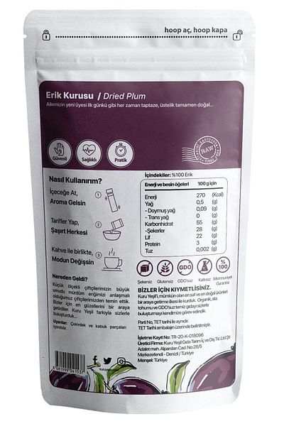 Kuru Yeşil 3 X 50 Gr Prune Plum Plum Plum Plum Dried Plum