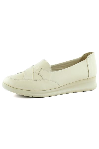 Erkan Saçmacı Mammina Beige Genuine Leather Slip-On Casual Shoes with Cross Strap Detail