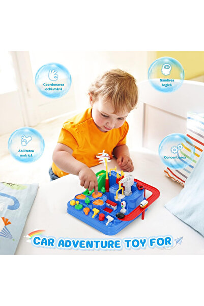 Velixo Pistă de jucărie pentru mașini, Cursă cu obstacole, 4 mașini, Butoane, Poliție, Pompieri, Autobuz, Elicopter, Interactiv