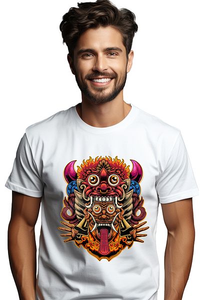 StoryGift Romania Men's T-Shirt With Totem, Mayan, Hands, Demons, with print on the Front, 100% Cotton, White, M